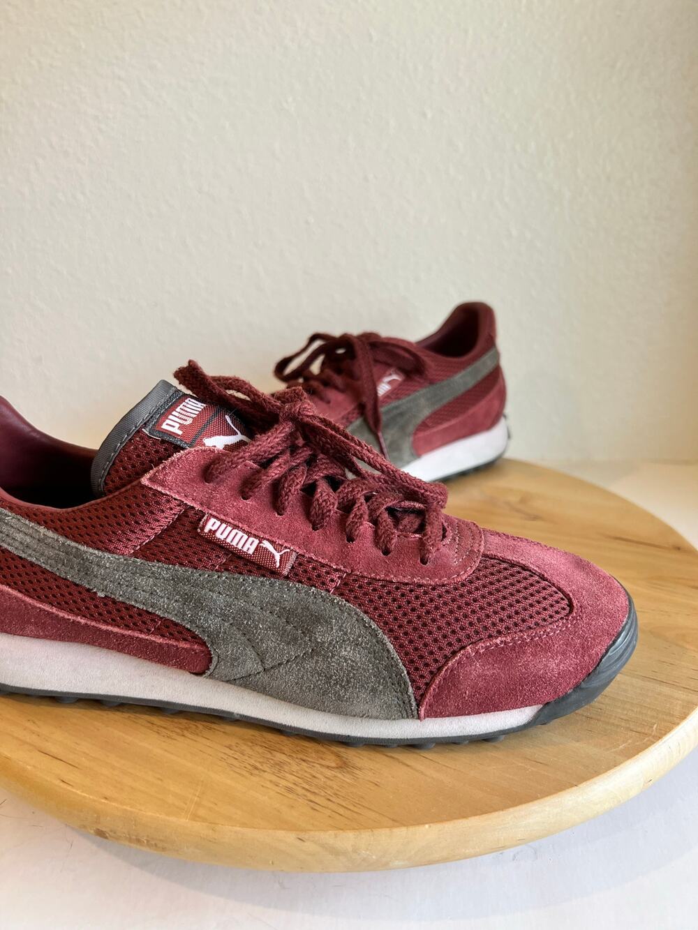 Puma Maroon Gray Genuine Suede Leather Lace Up Sneakers Shoe Size 8 Women's